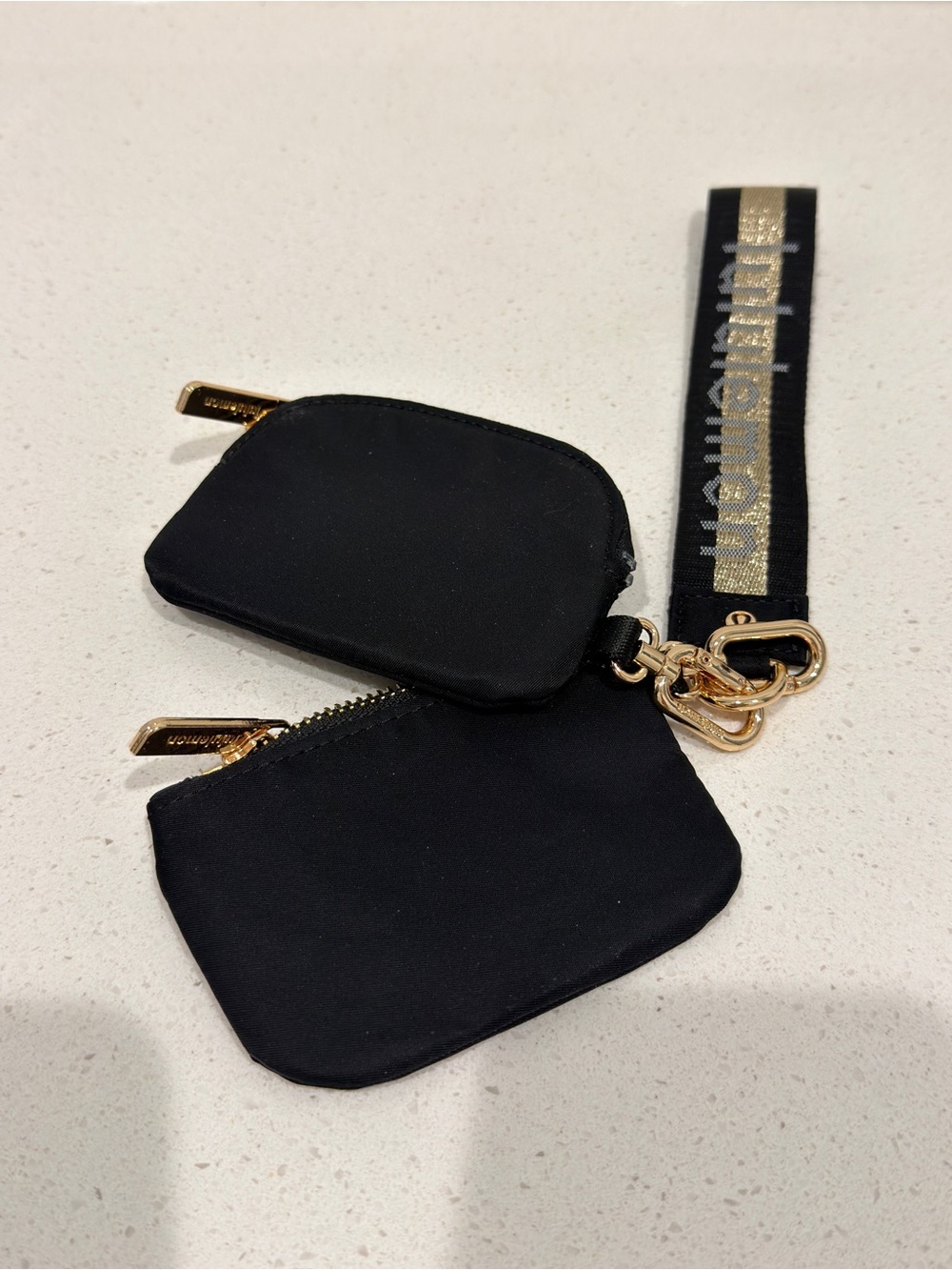 lululemon black double pouch wristlet with gold hardware - Picture 3 of 3